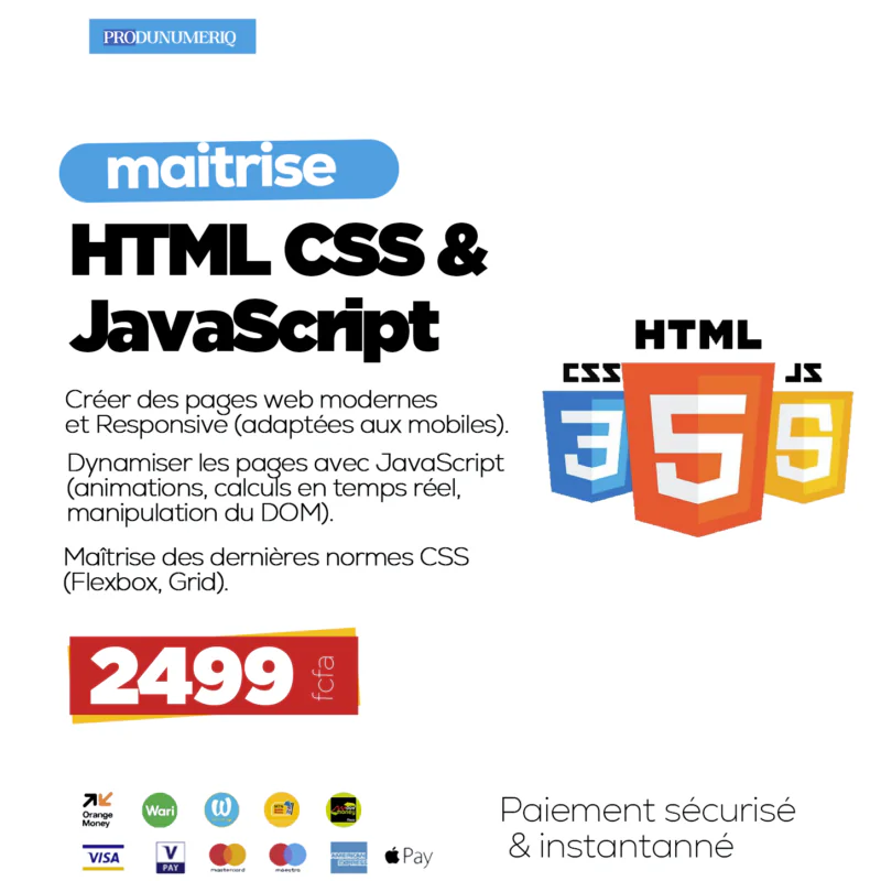 Maitriser les bases du développement web et construiser votre premier site avec HTML ,CSSS & JAVASCRIPTS