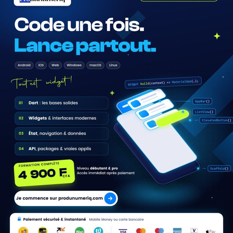 Formation complète Flutter et Dart Produnumeriq à 4 900 F CFA