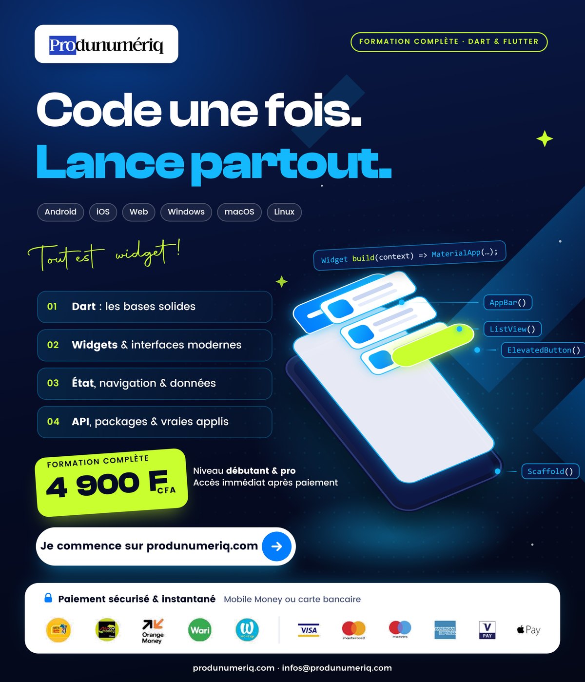 Formation complète Flutter et Dart Produnumeriq à 4 900 F CFA